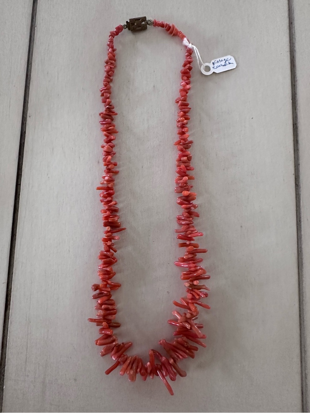 Vintage Genuine Red Coral Chip Necklace Ornate Antique Clasp | 20g